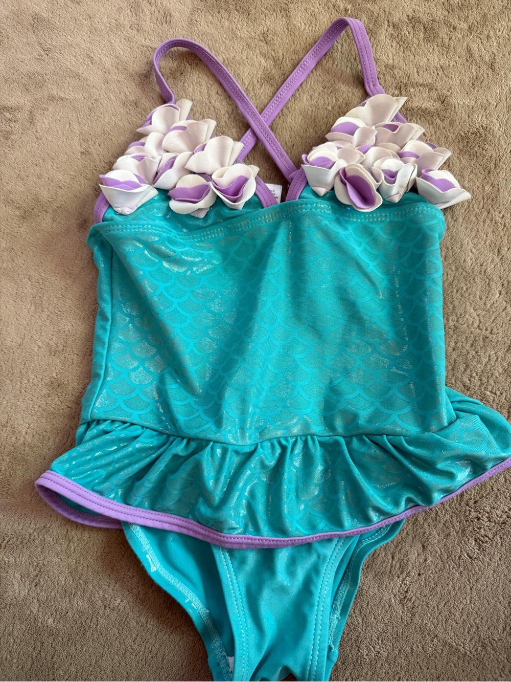 Boutique Turquoise Mermaid One-Piece Swimsuit with Purple Trim